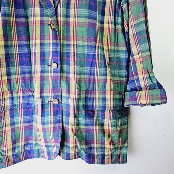 Vtg 90's Lizsport Women's Plaid Lightweight Three Button Pocket Sport Coat Sz 12 - Picture 6 of 8